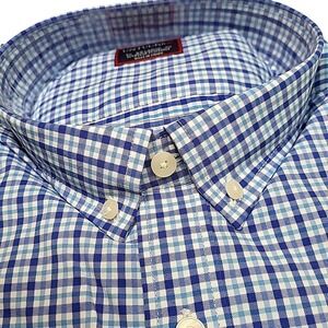 UNTUCKit MOLETTO Performance XXL Long Sleeve Shirt Button Down Check Blue Shades